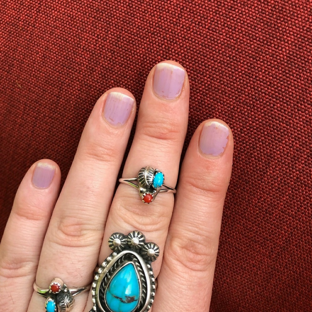 Native turquoise coral ring stack ring - Picture 3 of 4